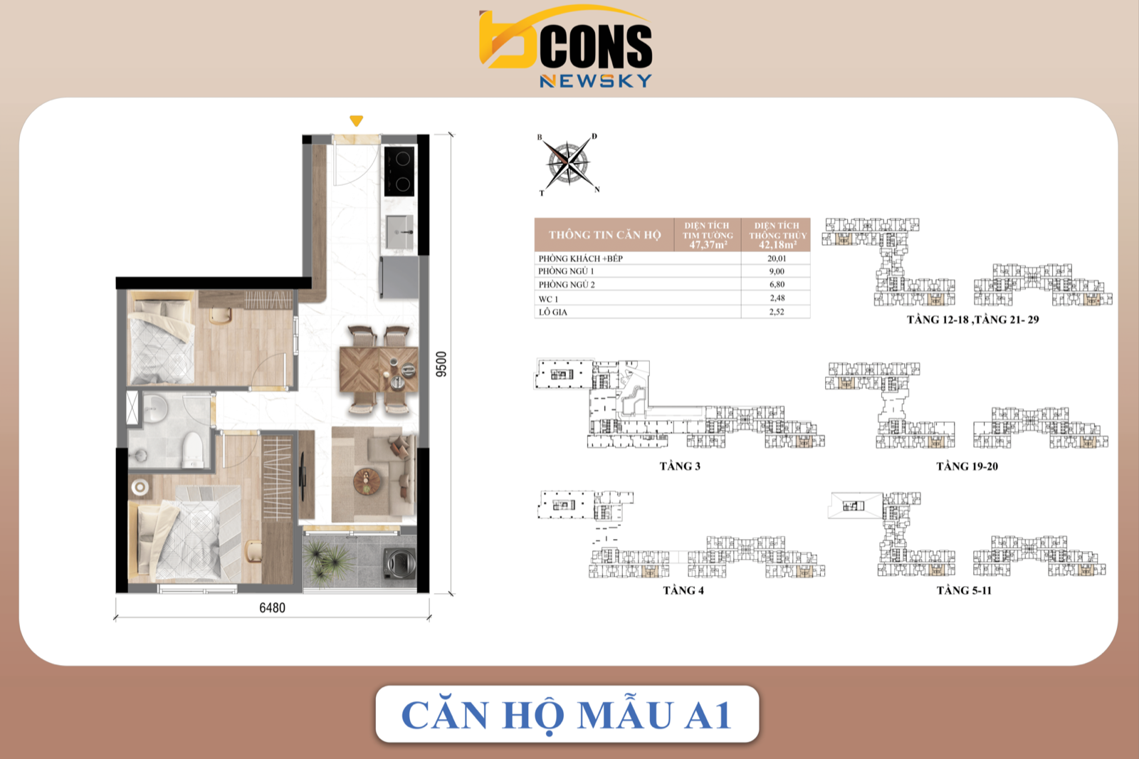 Căn hộ mẫu A1 — 2 phòng ngủ