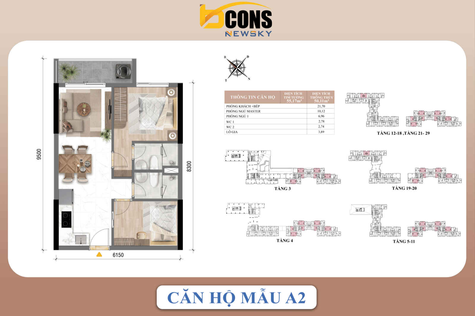 Căn hộ mẫu A2 — 2 phòng ngủ