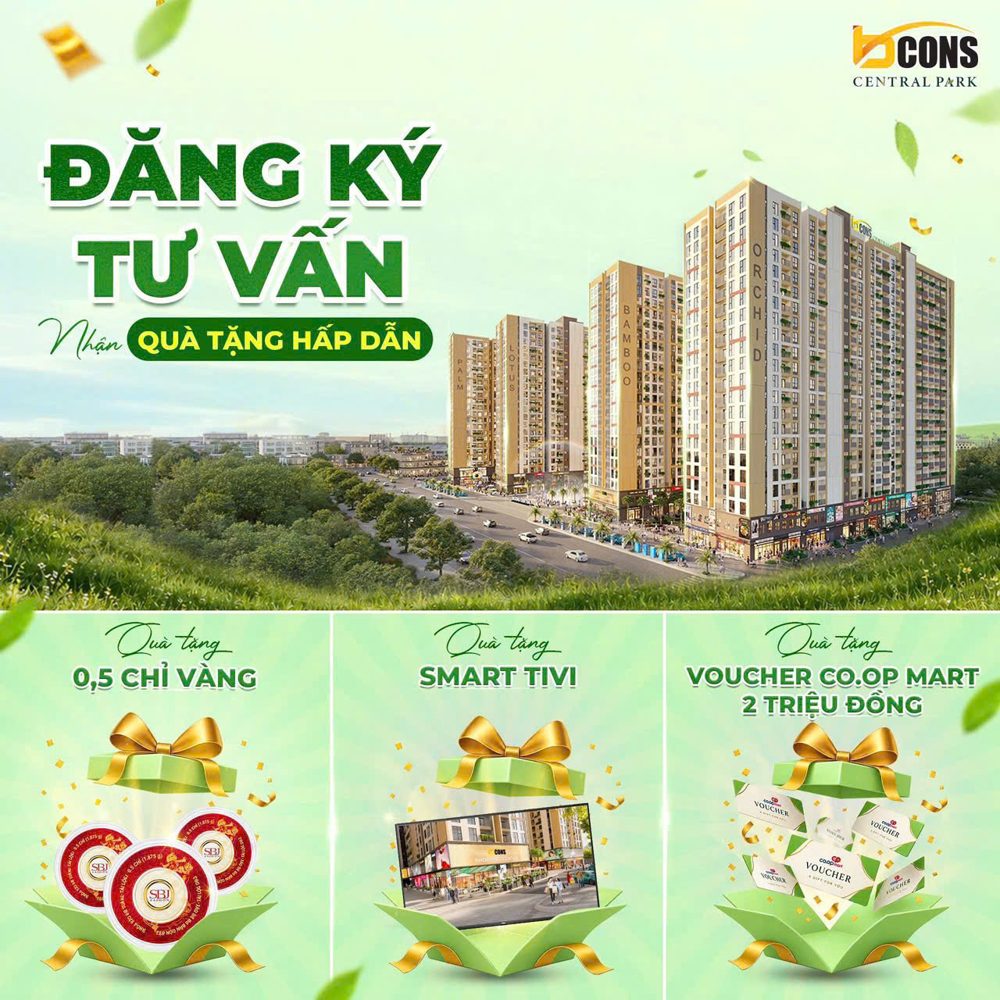 Đăng ký tư vấn Bcons Central Park nhận quà: 0,5 chỉ vàng, Smart Tivi, voucher Co.op Mart 2 triệu
