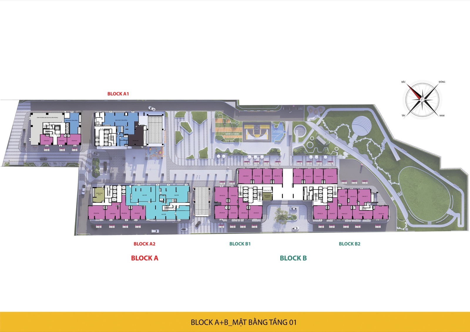 Mặt bằng tầng 1 — Block A và B