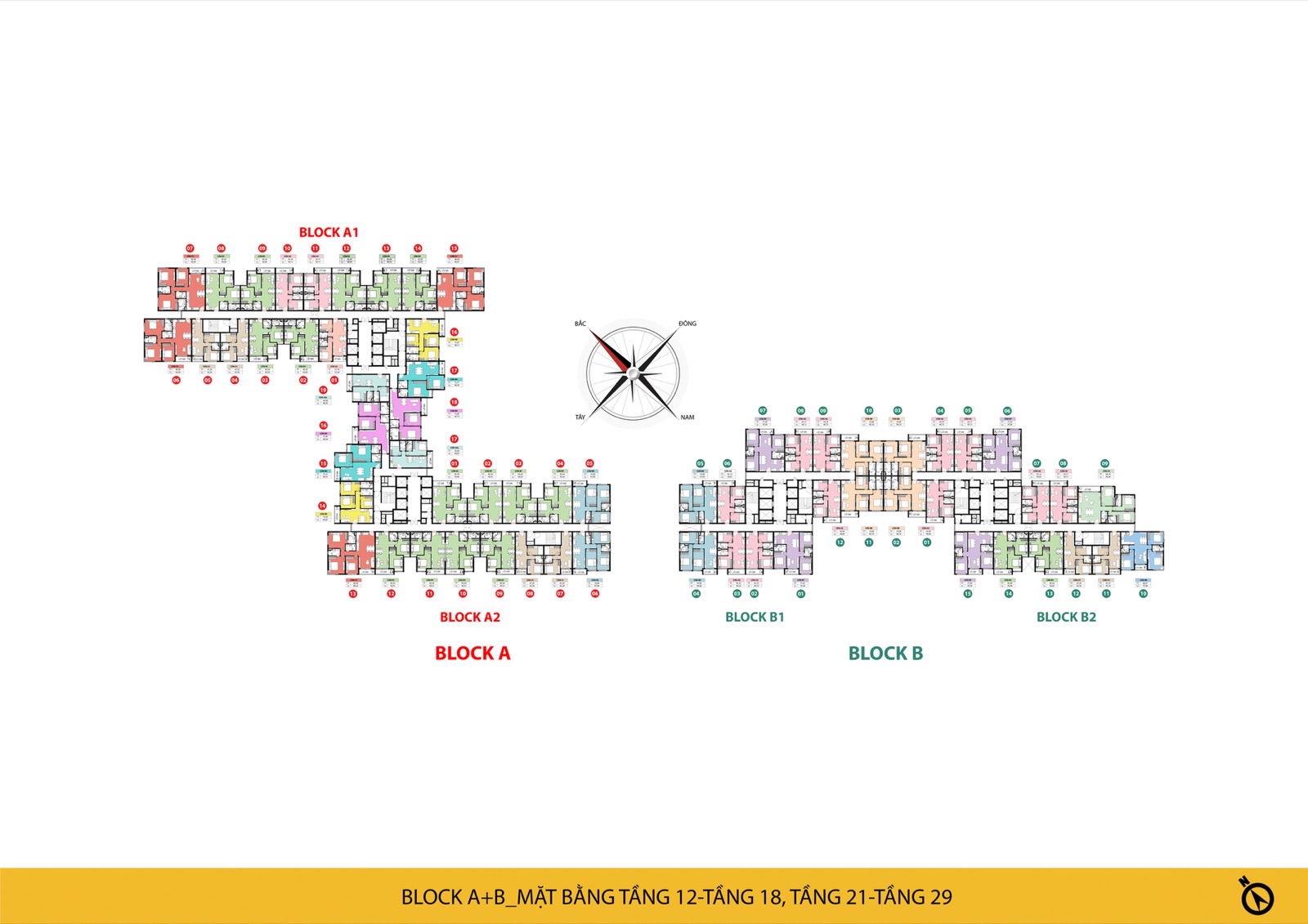 Mặt bằng tầng 12–18 và 21–29 — Block A và B