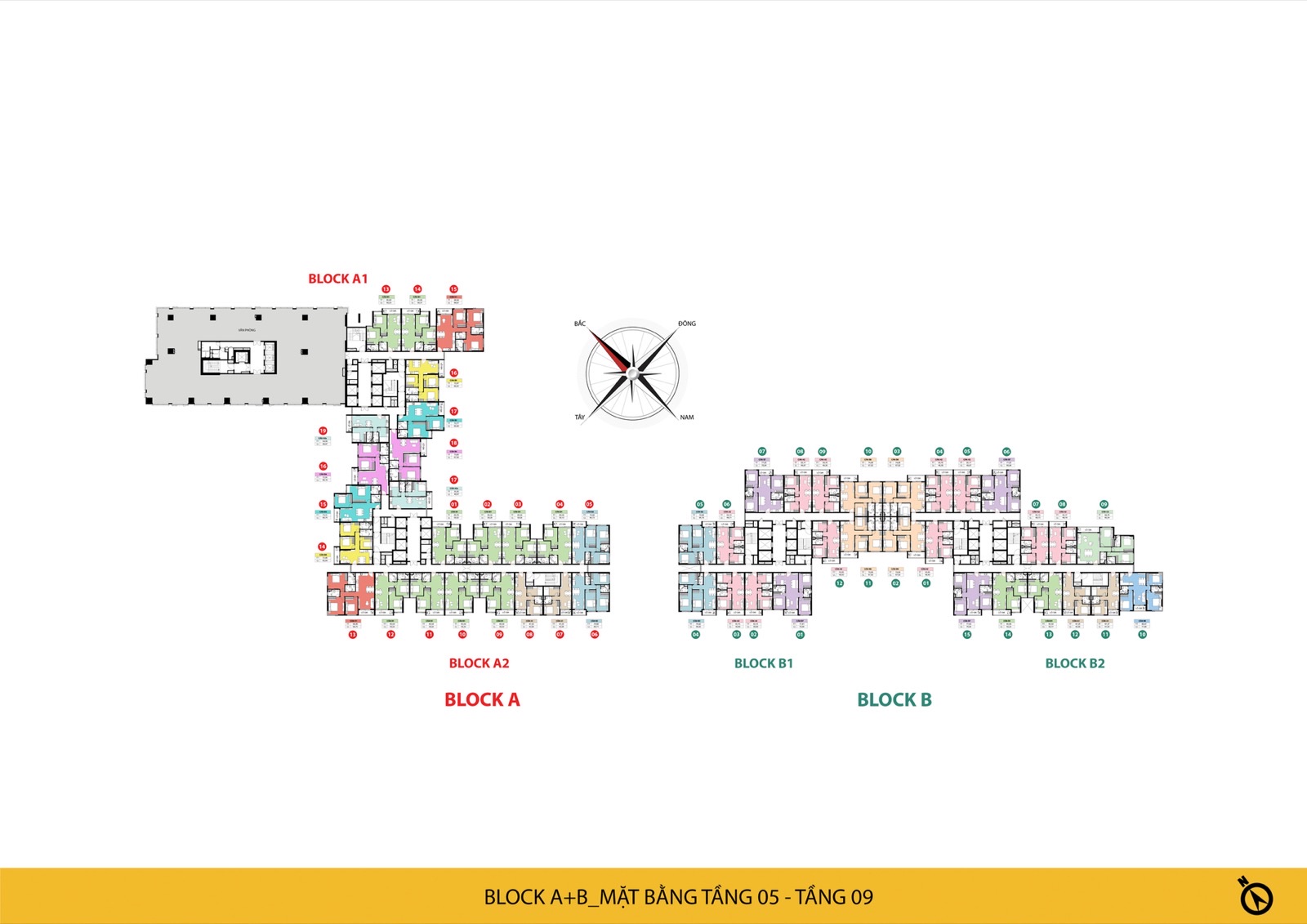 Mặt bằng tầng 5 đến 9 — Block A và B